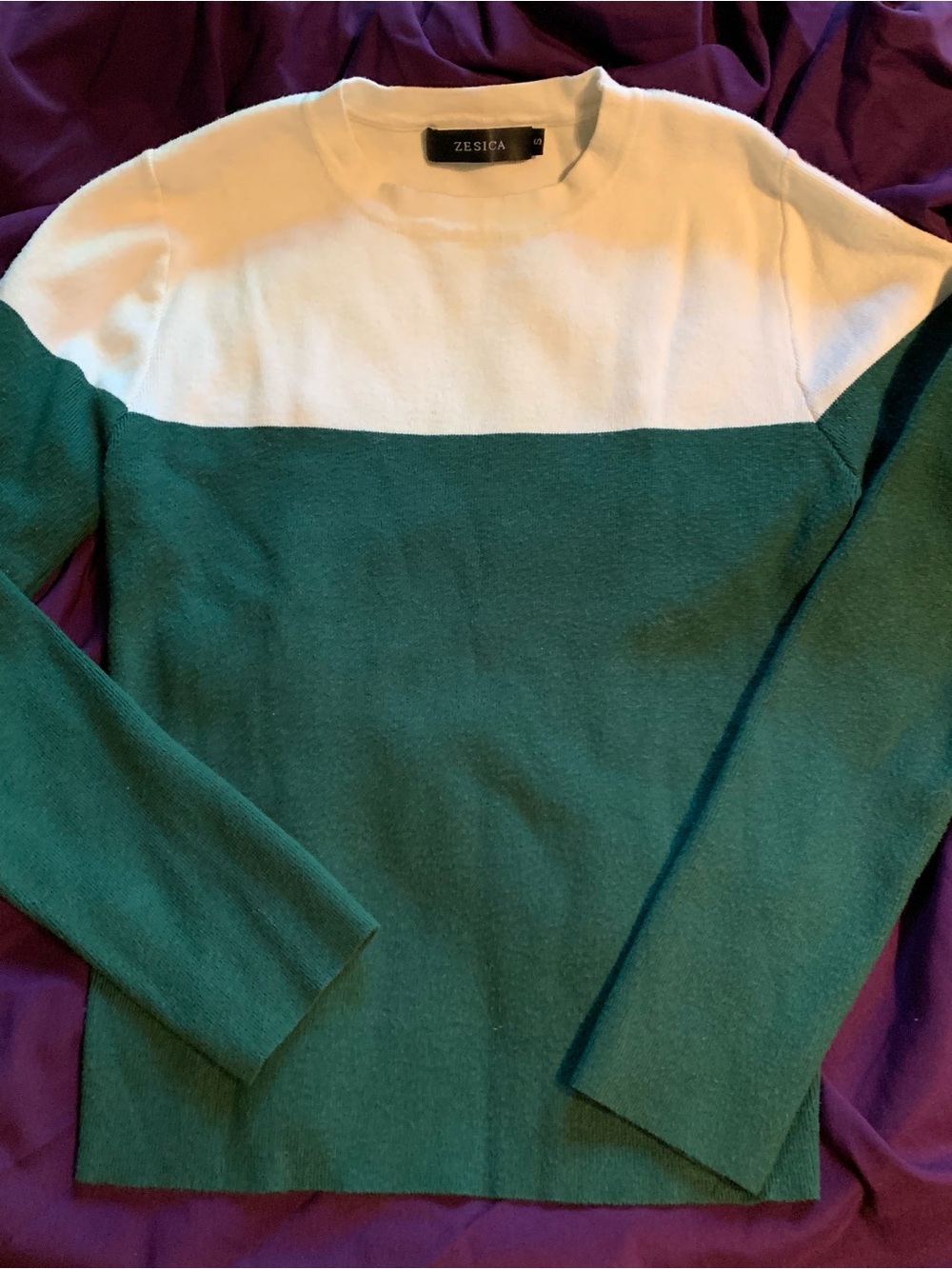 Sale 3/$20  Zesica Green and White Colorblock Crewneck Sweater